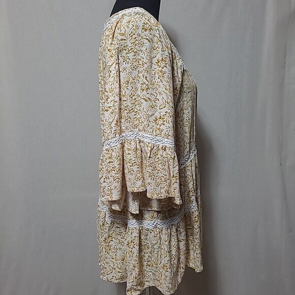 Free People Talk About It Tunic Boho Top Sz M OB908667 Ivory Gold Boho Crochet - Picture 4 of 9